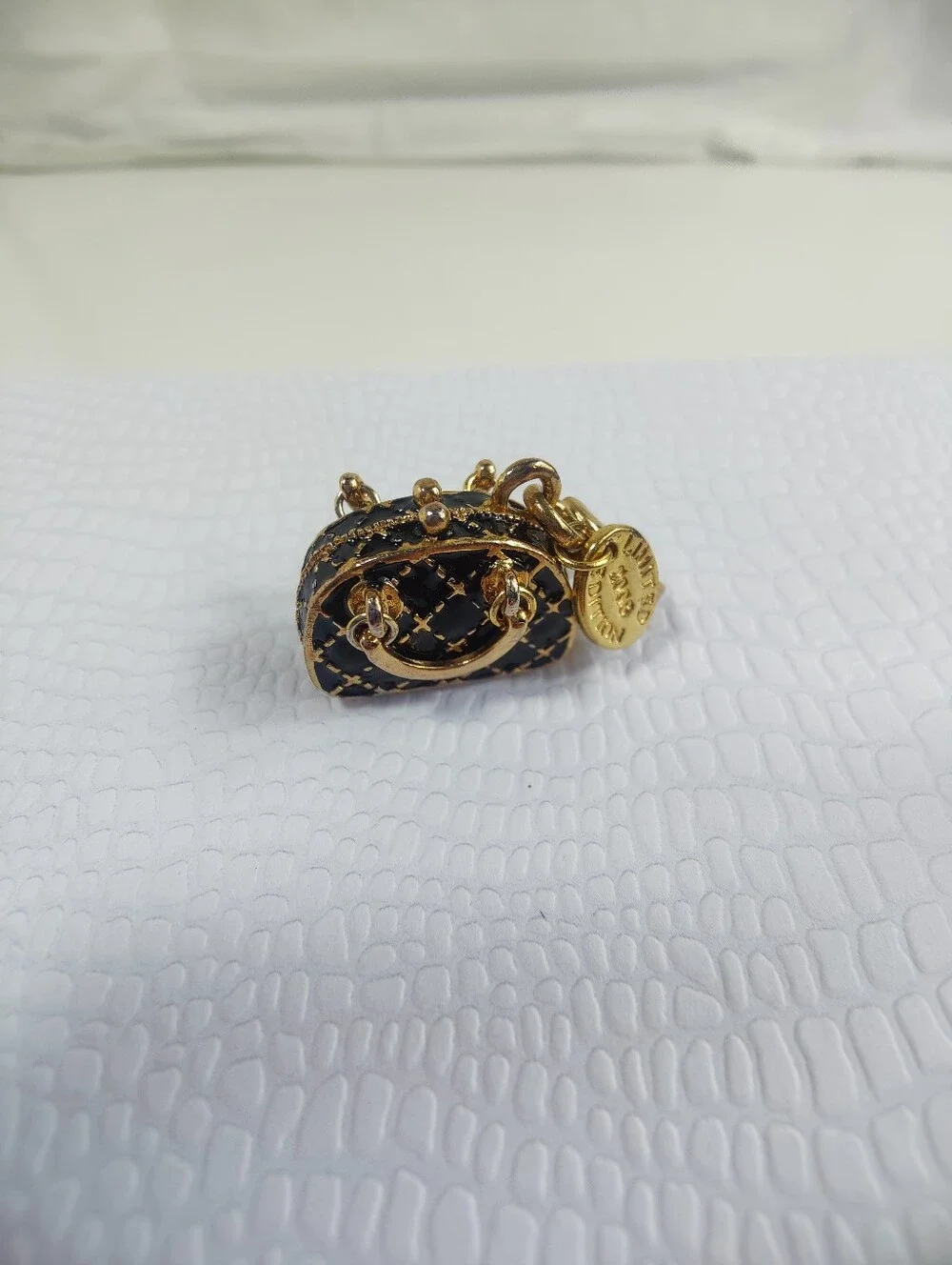 Vintage Neiman Marcus Limited Edition Black Quilted Purse Charm Locket Gold Tone